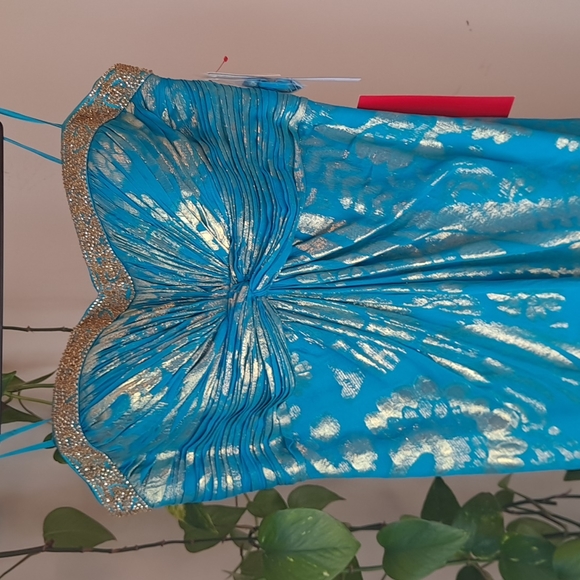 Aidan Mattox gown silk! NWT! Neiman Marcus size 8 turquoise and gold - Picture 2 of 6